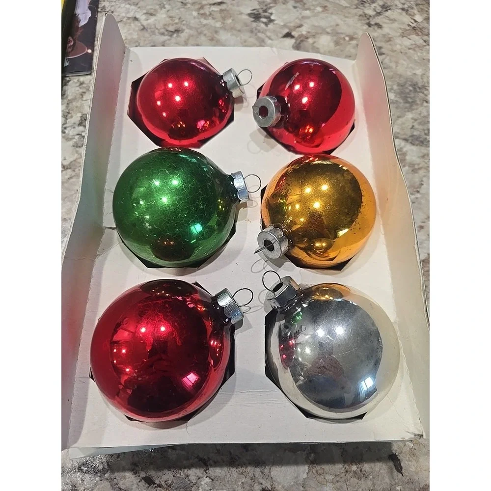 6 Vintage‎ Glass Christmas Ornaments